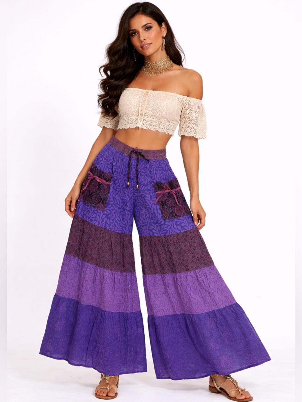 Hippie Forever Handmade Patchwork Palazzo Pants Womens SZ OS Enchanted Fairycore